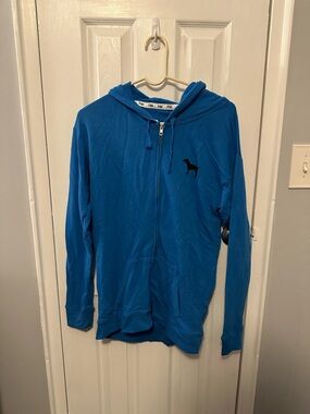 PINK Victoria's Secret women’s Bright Blue Zip-Up Hoodie with Dog Logo